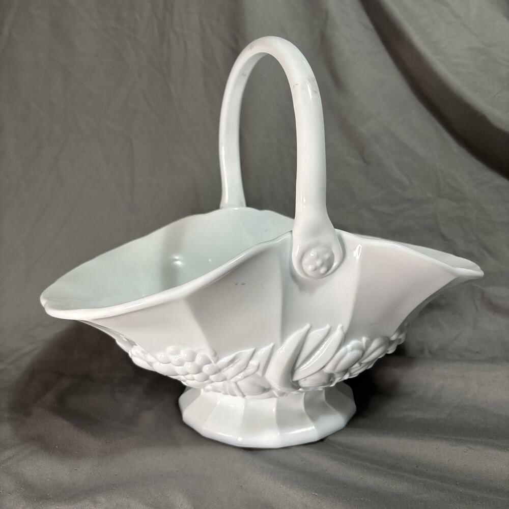 Indiana Large Indiana Glass Milk Glass Fruit Basket with Raised Fruit